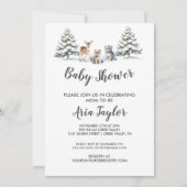 Winter Woodland Animals|White Baby Dusche Einladung (Vorderseite)