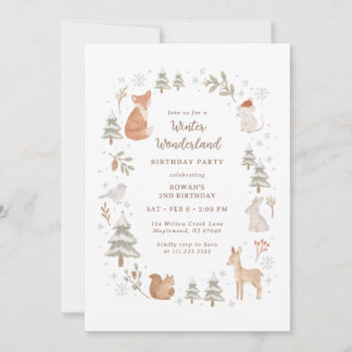 Winter Woodland Animals Wonderland Birthday Einladung