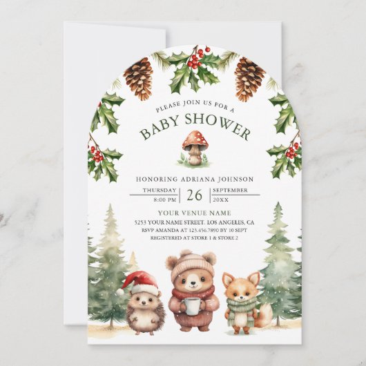 Winter Woodland Animes Weihnachtsgeschoss Kinderdu Einladung (Vorderseite)