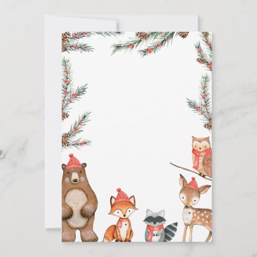 Winter Woodland Baby Dusche Einladung (Rückseite)