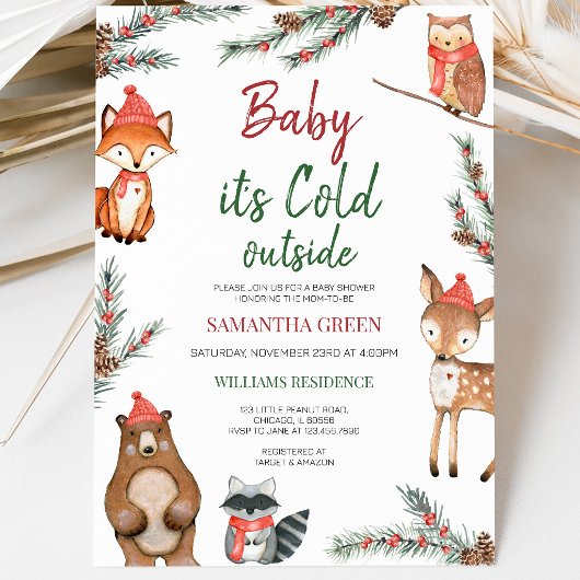 Winter Woodland Baby Dusche Einladung