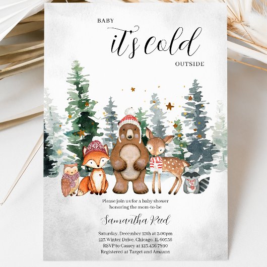 Winter Woodland Baby Dusche Einladung