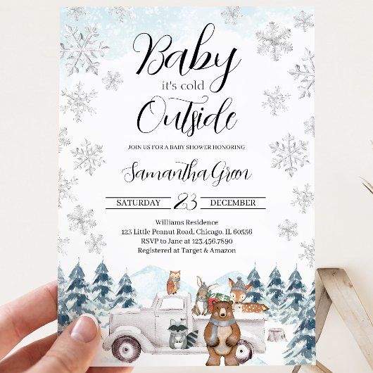 Winter Woodland Baby Dusche Einladung