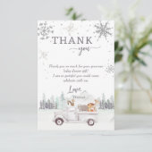 Winter Woodland Baby Dusche Foto Danke Karte (Stehend Vorderseite)