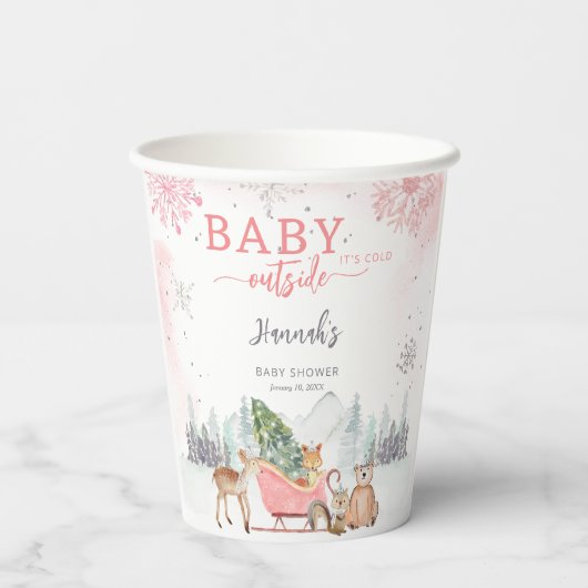 Winter Woodland Baby Es ist kalte Außendusche Pappbecher (Rückseite)