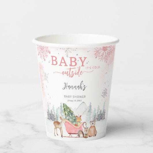 Winter Woodland Baby Es ist kalte Außendusche Pappbecher (Vorderseite)