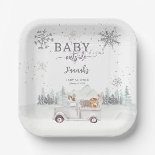 Winter Woodland Baby Es ist kalte Außendusche Pappteller