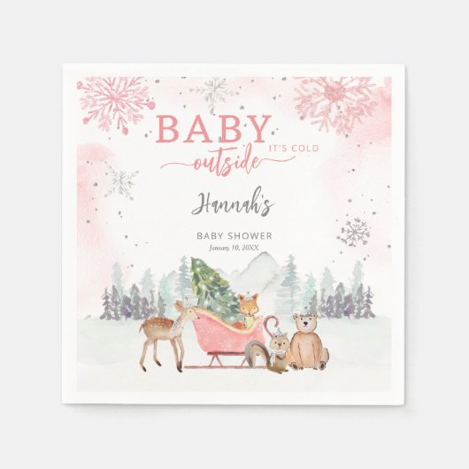 Winter Woodland Baby Es ist kalte Außendusche Serviette (Vorderseite)