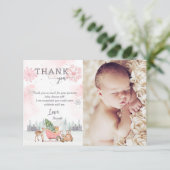 Winter Woodland Baby mit kalten Außenduschen Foto Dankeskarte (Stehend Vorderseite)