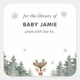 Winter Woodland Baby Showbibliothek Quadratischer Aufkleber