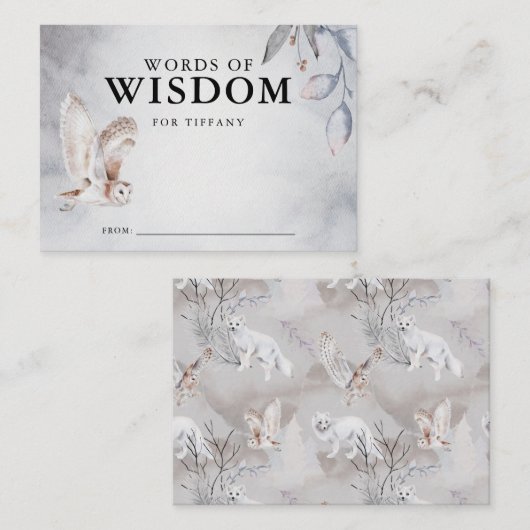 Winter Woodland Baby Shower Worte der Weisheit Begleitkarte (Vorne/Hinten)