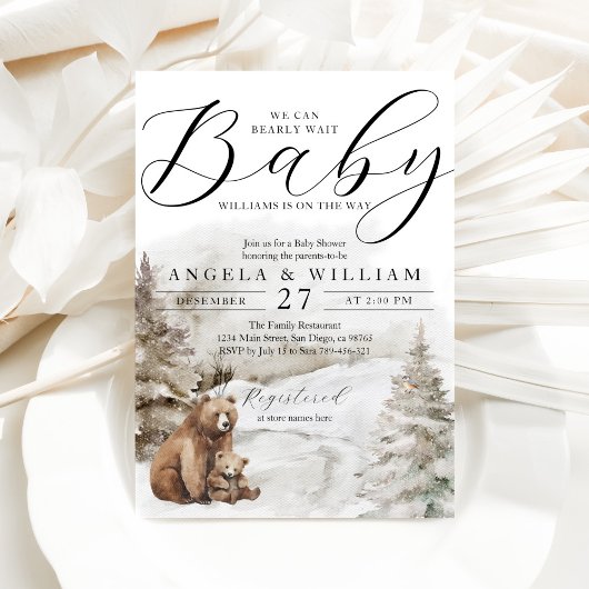 Winter Woodland Bären Thema Baby Boy Dusche Einladung