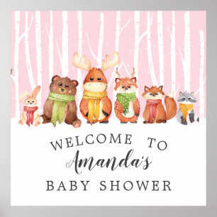 Winter Woodland Begrüßungszeichen Baby Dusche Poster