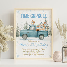 Winter Woodland Birthday Time Capsule Sign Poster