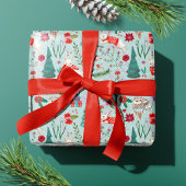 Winter Woodland Blaue und rote Tiere Waldmuster Geschenkpapier