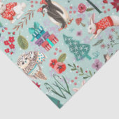 Winter Woodland Blaue und rote Tiere Waldmuster Seidenpapier (Ausschnitt)