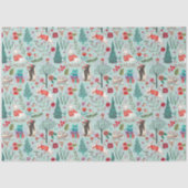 Winter Woodland Blaue und rote Tiere Waldmuster Seidenpapier (Vorderseite)