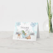 Winter Woodland Blue Baby Dusche Dankeskarte (Vorderseite)