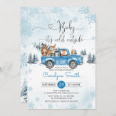 Winter Woodland Blue Truck Baby Dusche Einladung (Vorne/Hinten)