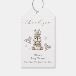 Winter Woodland Bunny Ice Skate Baby Shower Geschenkanhänger