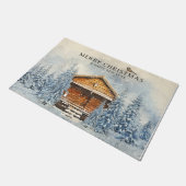 Winter Woodland Cabin Frohe Weihnachten Fußmatte (Schrägansicht)