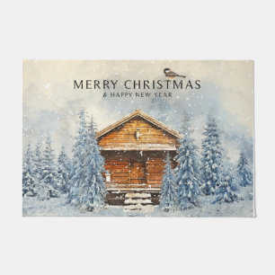 Winter Woodland Cabin Frohe Weihnachten Fußmatte