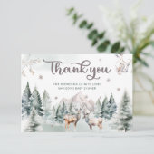 Winter Woodland Deer Baby Dusche Danke Karte (Stehend Vorderseite)