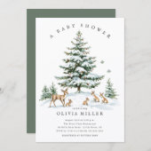 Winter Woodland Deer Baby Shower Einladung (Vorne/Hinten)