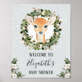 Winter Woodland Deer Forest Fawn Baby Dusche Party Poster (Vorne)