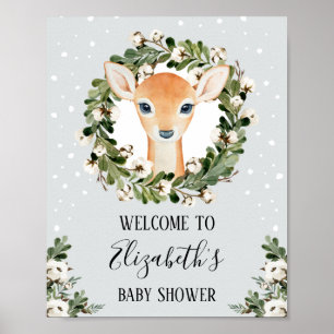 Winter Woodland Deer Forest Fawn Baby Dusche Party Poster