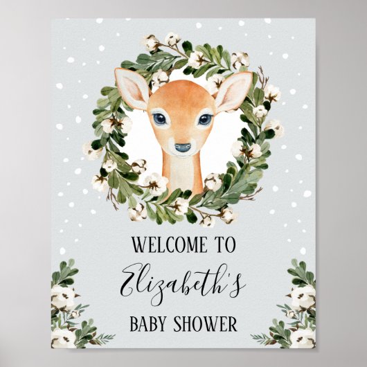 Winter Woodland Deer Forest Fawn Baby Dusche Party Poster (Vorne)