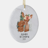 Winter Woodland Deer Mama Baby 1. Weihnachten Keramik Ornament (Rechts)