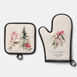 Winter Woodland Deer & Mistletoe Ofenhandschuh & Topflappen-Set