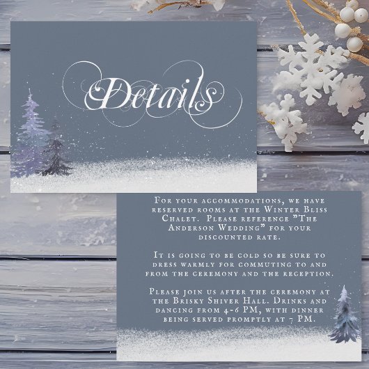Winter Woodland Dusty Blue White Wedding Details Begleitkarte