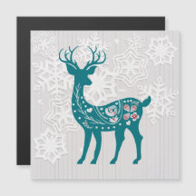 Winter Woodland Elk Dez Snowflake Magnet Card