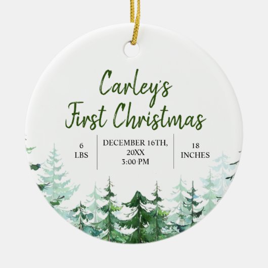 Winter Woodland Erstes Weihnachtsfest Keramik Ornament (Vorne)