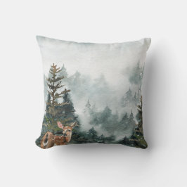 Winter Woodland Foggy Mountain Forest Doe Kissen