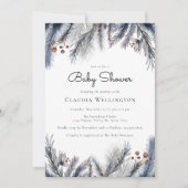 Winter Woodland Foliage Watercolor Baby Shower Einladung (Vorderseite)