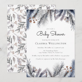 Winter Woodland Foliage Watercolor Baby Shower Einladung