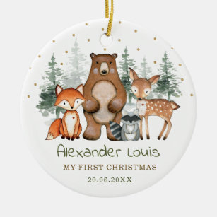 Winter Woodland Forest Animals Baby 1. Weihnachten Keramik Ornament