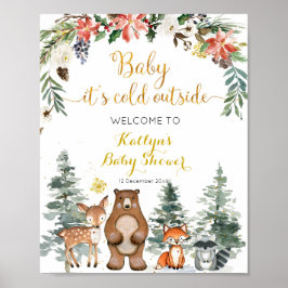 Winter Woodland Forest Baby Dusche Begrüßungszeich Poster