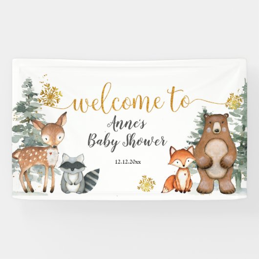 Winter Woodland Forest Baby Dusche Party Banner (Horizontal)
