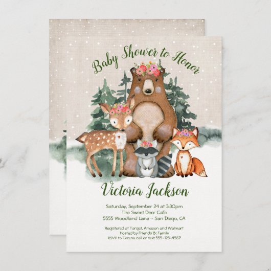 Winter Woodland Forest Baby Shower Einladungen (Vorne/Hinten)