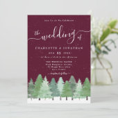 Winter Woodland Forest Burgundy Wedding Qr Code Einladung (Stehend Vorderseite)