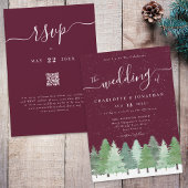 Winter Woodland Forest Burgundy Wedding Qr Code Einladung