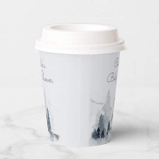 Winter Woodland Forest Modern Script Baby Dusche Pappbecher (Rechts)