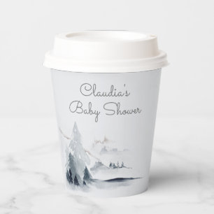 Winter Woodland Forest Modern Script Baby Dusche Pappbecher
