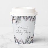 Winter Woodland Forest Modern Script Baby Dusche Pappbecher (Vorderseite)