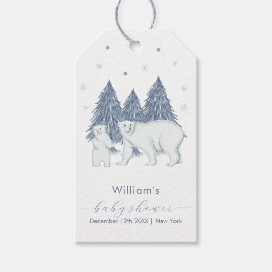 Winter Woodland Forest Polar Bear Baby Shower Geschenkanhänger (Vorderseite)