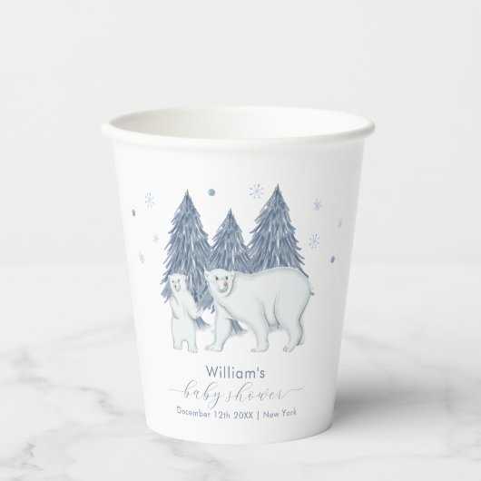 Winter Woodland Forest Polar Bear Baby Shower  Pappbecher (Vorderseite)